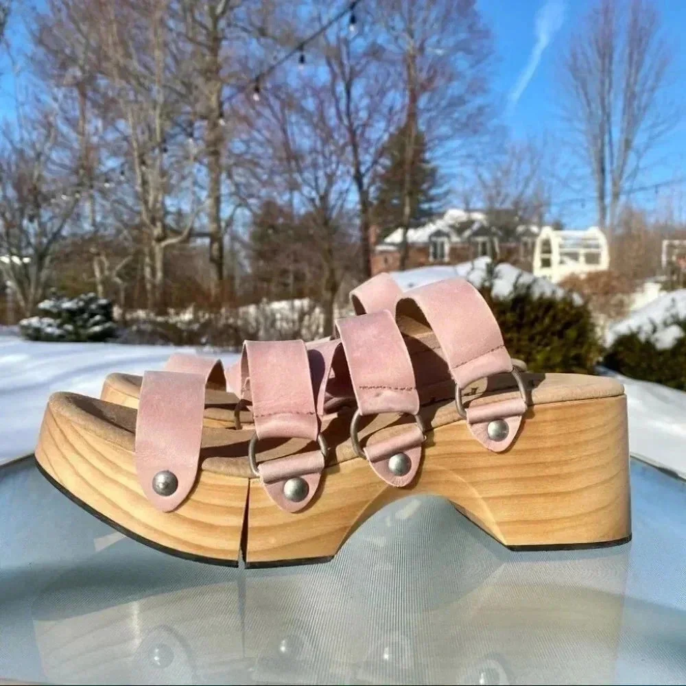 New Free People Virgo Switchback Suede Platform Sandals Pink US 10